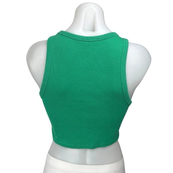 Zara Green Ribbed Knit Sleeveless Cami Camisole Cropped Sweater Tank Crop Top  L - Picture 2 of 3